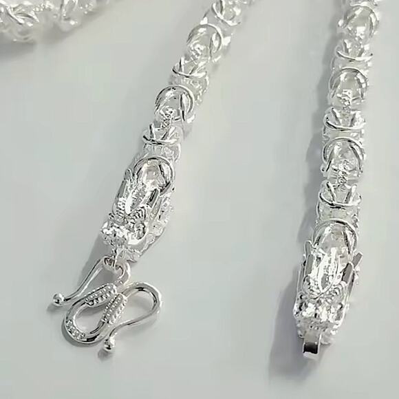 Dragon Viking Sterling Silver Byzantine Chain Link Necklace - Picture 7 of 8